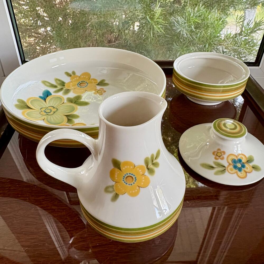 Noritake Chestnuthill Floral Stoneware Bowl, Creamer, and Sugar Set Vintage
